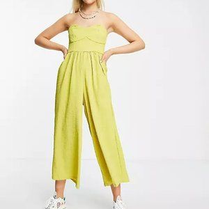 ASOS DESIGN textured bandeau jumpsuit in chartreuse XL 14